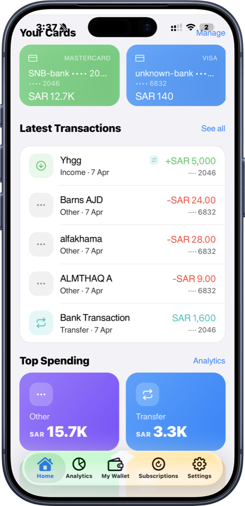 Wallet Hub — Cards screen