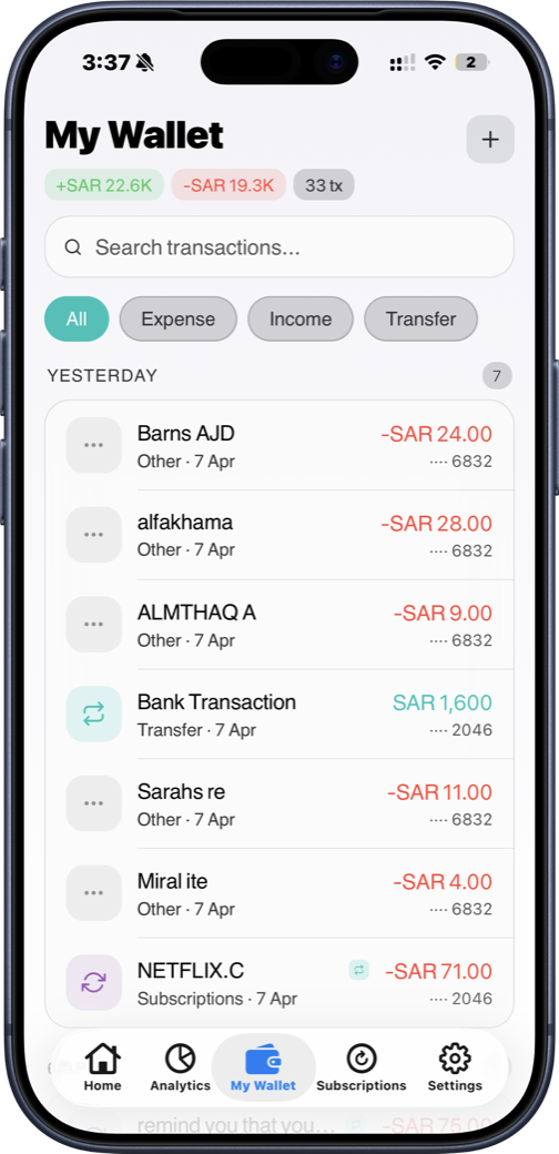Wallet Hub — My Wallet transactions screen